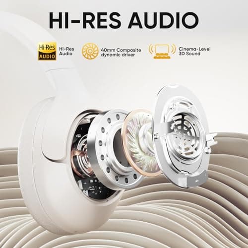 QCY H3 Wireless Bluetooth Headphones, with Active Noise Cancellation, Hi-Res Audio LDAC, Noise Cancelling Headphones, Multipoint Connection, 60 Hours Playback, Customised Equalizer via App, White - Image 4