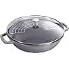 STAUB Cast Iron Wok with Glass Lid and Removable Grill, Ø 30 cm, 4.40 L, Graphite Grey - Image 3