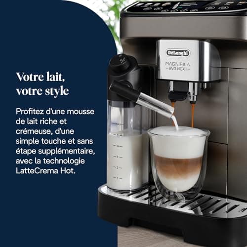 De'Longhi Magnifica Evo Next - Perfetto Automatic Coffee Machine with LatteCrema Automatic Milk Frother, 13 Drinks in One Touch, Touch Screen Colors, Titanium and Black (ECAM312.80.TB) - Image 8