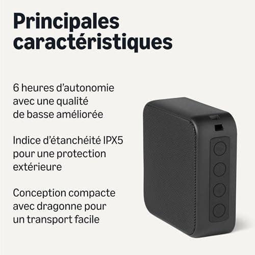 Amazon Basics Enceinte Bluetooth sans Fil, autonomie de 6 Heures, étanchéité IPX5, Utilisation en intérieur et extérieur, Taille compacte, Noir - Image 3