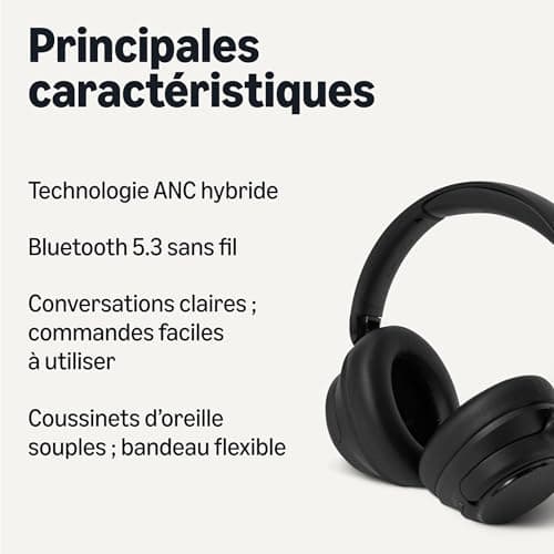 Amazon Basics Casque Hybride avec Réduction Active du Bruit, sans Fil, Circum-auriculaire, Bluetooth, Noir, Taille Unique - Image 3