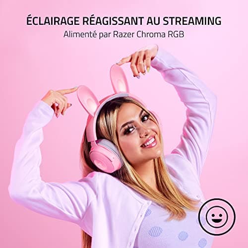Razer Kraken Kitty Edition V2 Pro - Wired RGB Gaming Headset with Interchangeable Ears (Interchangeable Ears, Streaming Responsive Lighting, 50 mm Titanium Speakers) Pink Quartz - Image 4