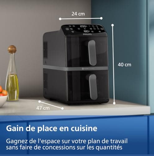 Philips Airfryer 4000 Series - Air Fryer VerticalDuo, 10L, RapidAir, 13 Cooking Modes, Synchronization, 45% Space Saving, Ceramic Coating PFAS Free, Cooking Windows, Black (NA460/00) - Image 8