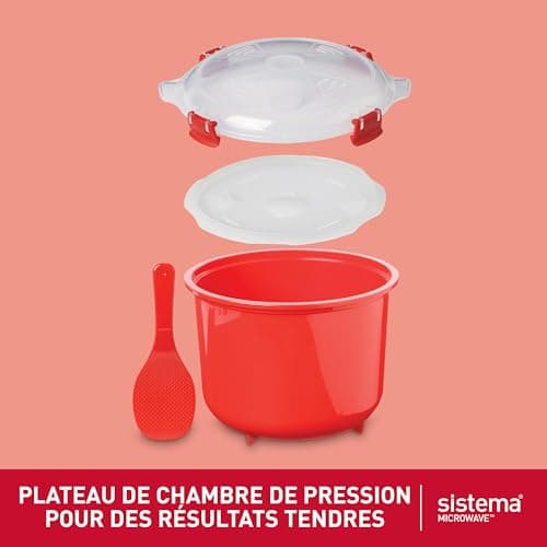 Sistema Microwave Rice Cooker | Perfect for Cooking Rice, Polenta & Couscous | Medium 2.6L | Non Stick, BPA Free with Lid | Red/Clear - Image 6