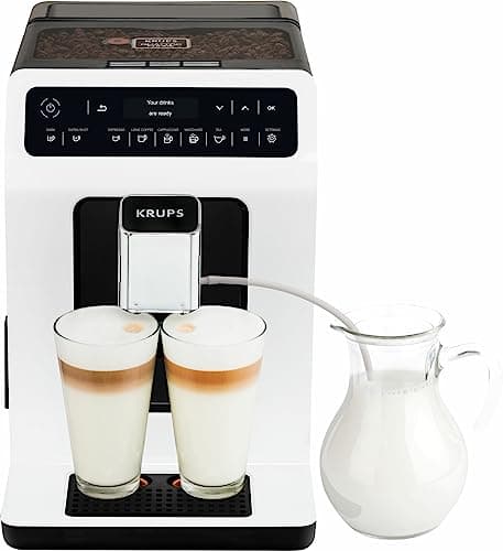 Krups Coffee Bean Machine, Grain Grinder, Espresso Maker, Cappuccino, Espresso, 15 Drinks, 2 Cups Simultaneously, Made in France, Evidence EA890110, White - Image 3