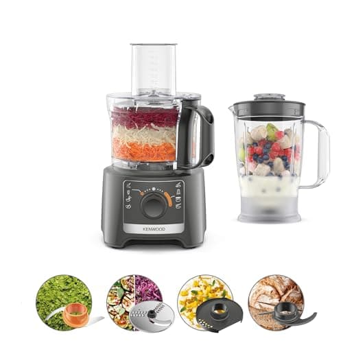 Kenwood MultiPro Compact FDP31.170GY, Food Processor, Kneading Function and Slicing Disc, Blender 1.2L, 2 Speeds + Pulse, Bowl 2.1L, 800W, Grey - Image 2