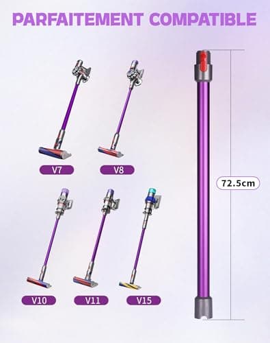Tube Télescopique Compatible avec Dyson V7 V8 V10 V11 V15 – Tube d’Extension Rigide pour Aspirateur, Déverrouillage Rapide, Longueur 72.5 cm, Violet - Image 3