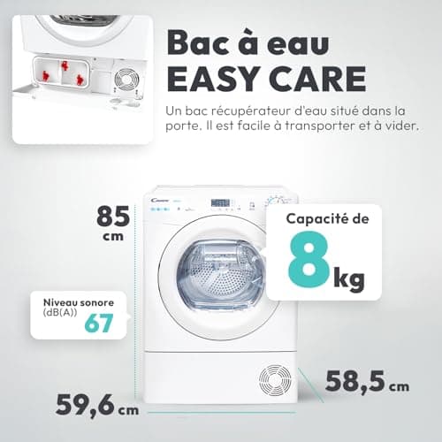 CANDY - Heat Pump Tumble Dryer - Load Capacity 8 kg - Energy Class E - NFC Connectivity, Delayed Start, Easy Case Water Tray - White - 85 x 59.7 x 58.5 cm - Model CSE H8A1LE-S - Image 4