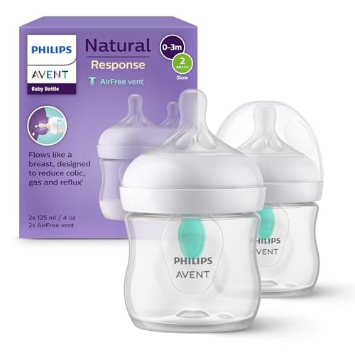 Philips Avent Lot de 2 biberons à Réponse Naturelle de 125 ml avec valve AirFree, sans BPA, pour les bébés de 0 mois et + (modèle SCY670/02) - Image 2