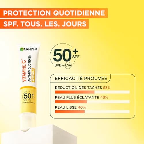 Garnier SkinActive - Fluide Anti-UV & Anti-Taches Quotidien - Invisible - SPF 50+ - Protège & Réduit les Taches - Soin Visage Enrichi en Vitamine C - Tous Types de Peau - 40 ml - Image 3