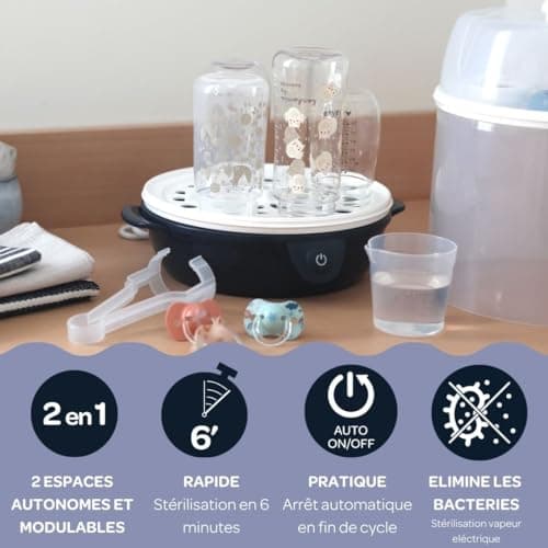 BÉABA, Steriliser Bottles 2 in 1, Scalable, Electric Steam, 2 in 1, 2 Compartments, Up to 8 Bottles & Accessories, Ultra Fast, Timer, Steril'Express, Night Blue - Image 5