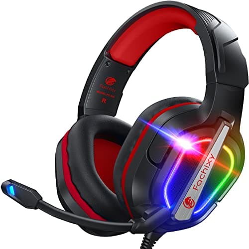 Fachixy FC200 Gaming Headset for PS5, PS4, PC, Xbox, Nintendo Switch, PS5 Headset with Cable and RGB Light, Stereo Surround Headset with Microphone, Noise Cancelling Gamer Headphones – Red - Image 2