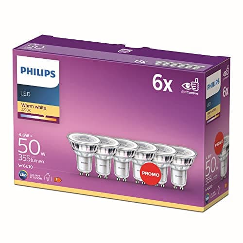 Philips LED Classic 50 W, GU10, Pack of 6, Warm White (2700 Kelvin), 355 Lumens, Reflector - Image 2