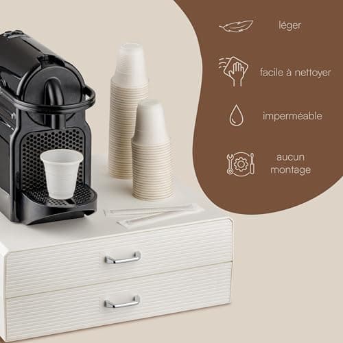 Baroni Home Coffee Pod Holder Drawer Universal Organizer 30 Nespresso Capsules and Dolce Gusto for Tea Accessories, Compact Durable Plastic, 2 Drawers, 34 x 13 x 34 cm, White - Image 6