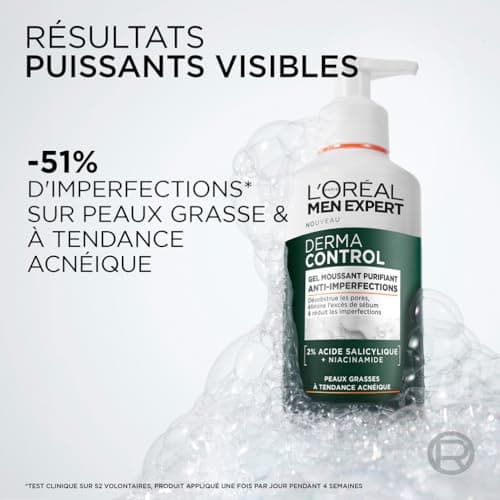 L'Oréal Men Expert - Gel Moussant Purifiant Anti-Imperfections - Nettoyant - Désobstrue les Pores et Réduit les Imperfections - Enrichie en Acide Salicylique - Derma Control - 260 ml - Image 5