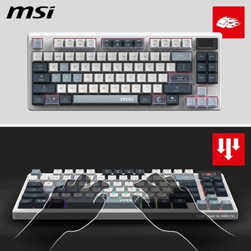 MSI Forge GK600 TKL Wireless Sky FR Mechanical AZERTY Keyboard with Linear Switches - Sublimation Printed PBT Keycaps, Non-slip Base, RGB LED, USB 2.0, Bluetooth, 2.4 GHz - Tenkeyless - Image 5