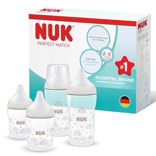 NUK Perfect Match Bottles | 0-6+ Months | 150ml & 260ml | Anti-Colic Bottle | PP | Temperature Control Indicator | Rainbow | Pack of 4 - Image 3