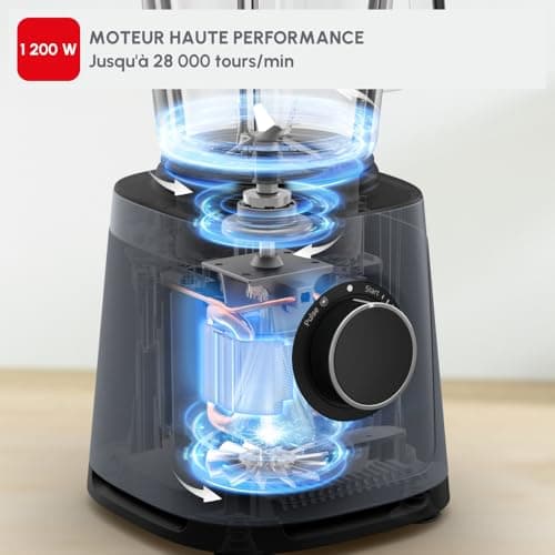 Moulinex Blender PerfectMix Essential 1200W, Lames Powelix, Bol Verre 2L, Mixage 30% Plus Rapide, Vitesse Ajustable & Pulse, Smoothie, Nettoyage Facile, LM771BF0, Poivre de Java - Image 8
