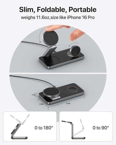 Wireless Charger with Mag-Safe, 3 in 1 Charging Station for Apple, Foldable Wireless Inductive Charger for iPhone Air 17 16 15 14 13 12, Apple Watch, AirPods Pro with Quick Adapter - Image 5