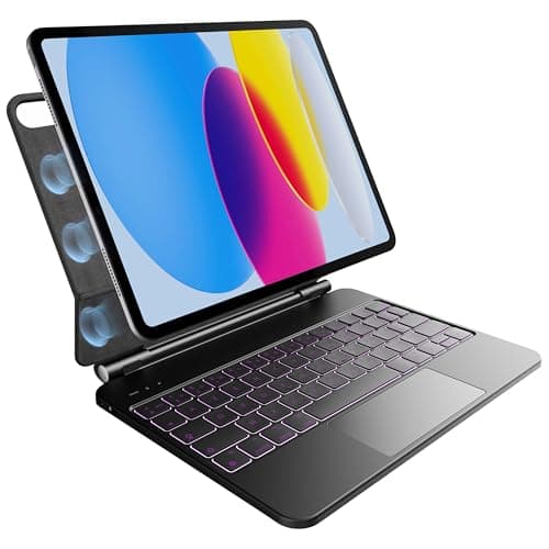 Keyboard Case for iPad A16 2025 & iPad 10th Generation 2022, 7 Colors Backlight, Multi-Touch Touchpad, Floating Magnetic Design, AZERTY Black - Image 2