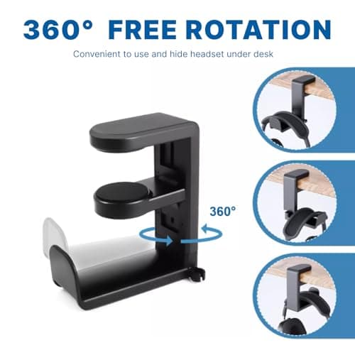 360° Rotating Headset Holder with Integrated Cable Clip for Office, Black, Universal Headphone Holder for Gaming and Audio Headsets Compatible with Sony, Beats, Sennheiser, HyperX and Others - Image 7