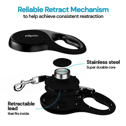 Edipets, Retractable Retractable Dog Lead, 5 and 8 Metres, Flexible Training and Walking Lead, for Small, Medium and Large Dogs (Black, 5 Metres) - Image 6