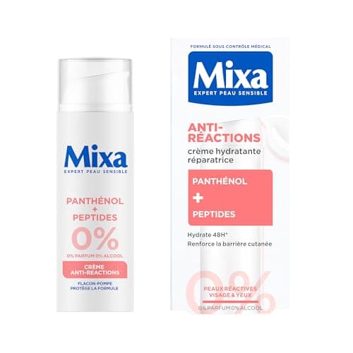 MIXA - Crème Anti-Réactions - Hydrate Intensément & Répare La Barrière Cutanée en 4H* - Sans Parfum, Sans Alcool - Panthénol + Peptides - Tous Types de Peaux Réactives - Flacon-Pompe 50 ml - Image 2