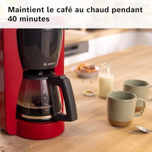 Bosch, MyMoment filter coffee machine, removable water tank, glass jug, automatic shut-off, anti-drip function, warm 40 minutes, dark red, TKA2M114 - Image 4