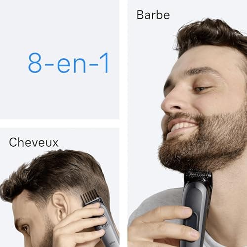 Braun Kit De Rasage Tout-En-Un Series 3, 8-En-1, Lame Ultra-Affûtée, 14 Longueurs, Coupe Précise Pour Visage Et Cheveux, Autonomie De 50 Min, Style Facile Et Rapide, AIO3540, Gris - Image 5