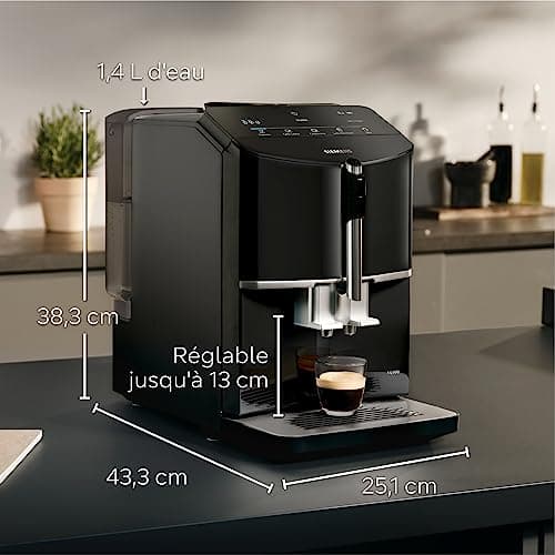 SIEMENS, fully automatic coffee machine, EQ300, ceramDrive, milkPerfect, oneTouch function, piano black, TF301E19 - Image 3