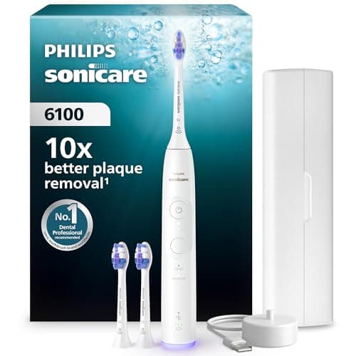 Philips Sonicare 6100 - Brosse à dents électrique sonique avec 2 modes de brossage, 3 niveaux d'intensité, Alerte de pression, EasyStart, Coffret de voyage, Blanc, HX7400/02 [Nouvelle technologie] - Image 3