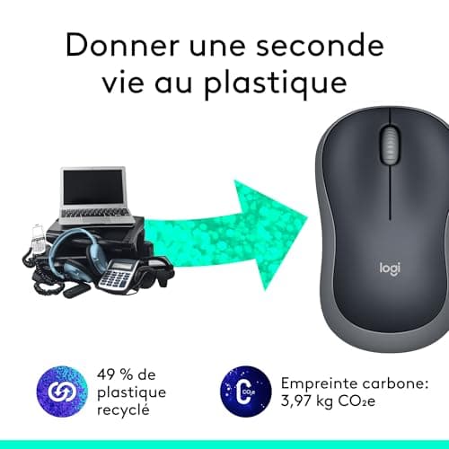 Logitech M185 2.4GHz Wireless Mouse with Mini USB Receiver, 12 Months Battery Life, 1000 DPI Sensor Resolution, Ambidextrous, Compatible with PC, Mac, Laptop - Grey/Black - Image 5