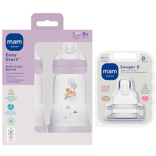 MAM Sparset III Anti-Colic Starter Kit with Bottle and Bottle 260ml + 2 x 0 Teats Ideal for Breast Milk and Pre-Food - Image 3