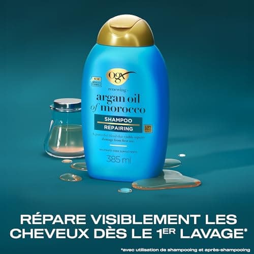 OGX | Shampooing Réparateur Huile d'Argan du Maroc (flacon de 385 ml) – Soin capillaire pour cheveux secs et abîmés – Shampoing sans sulfate - Image 5