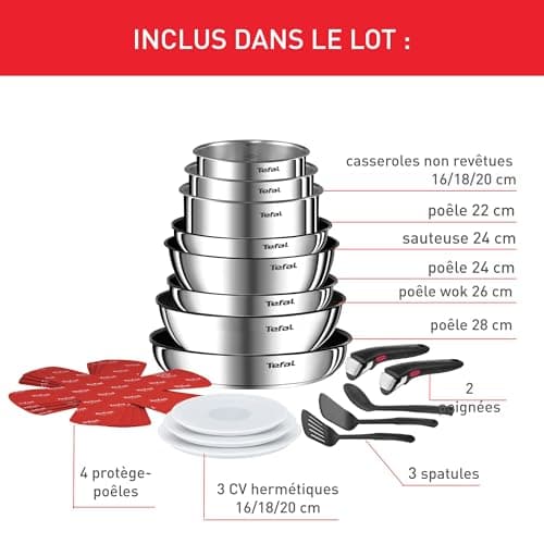 Tefal Ingenio L897SK04 20-Piece Cookware Set, Frying Pans with 2 Removable Handles, Induction, Non-Stick Coating, Stackable, Dishwasher Safe, Emotion L897SK04 - Image 4