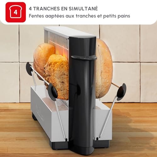 Moulinex Toaster - Up to 4 slices, Open design, Gilding all types of breads, Raised buttons, Energy class A+, vintage stainless steel, black, A1545310 - Image 4