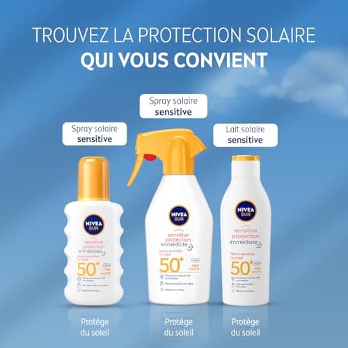 NIVEA SUN Lait solaire Sensitive protection immédiate FPS 50+ (1x200 ml), protection anti UV non parfumée & résistante à l’eau, écran solaire texture légère non grasse pour peaux sensibles - Image 8