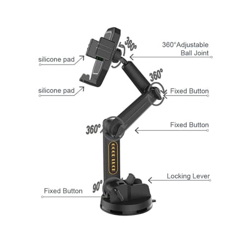 Mobile Phone Holder for Truck, Car, Motorcycle and Off-Road Vehicle - Super Suction Cup and Stable, Adjustable Gooseneck, High Quality Finish, Easy to Use, Compatible with - Image 4