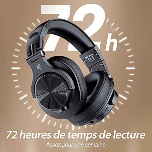 OneOdio Casque Bluetooth sans Fil BT5.2 avec 72 Heures A70, Réduction de Bruit CVC 8.0, 3 Câbles, Léger Confortable, Pliable, Partage de Musique, Compatible Téléphone, DJ, Piano, Guitare (Noir) - Image 4
