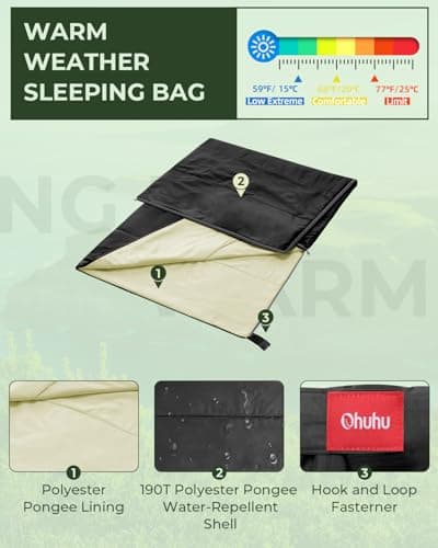 Sleeping Bag: Ohuhu Summer Sleeping Bag Adult 15°C ~ 25°C Compact Ultralight Adult for Camping, Hiking, Trekking, Outdoor Hiking - Image 6