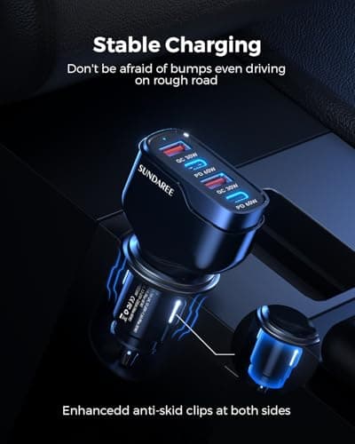 SUNDAREE USB C Car Charger, 120W Multi 4 Port 12V 24V Type C PD QC Quick Charge Automobile Socket Phone Cigarette Lighter Adapter for Samsung S25 A56/Redmi Note 14/iPhone 17/Galaxy Tab/Macbook - Image 8