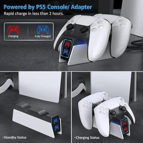 OIVO PS5 Controller Charger, 2H Fast Charger PS5 with 2 Cable Types for PS5 Controller, Charging Dock Compatible with DualSense PlayStation 5 Controllers - Image 6