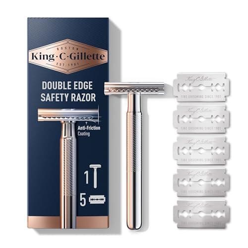 Gillette King C Men's Single Blade Safety Razor for Closer Shaving, Men's Beard Set with 5 Refill Cartridges for Easy Replacement, Metal Handle - Image 3