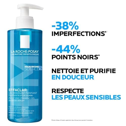 La Roche-Posay | Effaclar gel moussant purifiant nettoyant peau grasse | Nettoyant visage | Nettoie, purifie & réduit les imperfections | Pour peaux grasses, sensibles & acnéiques | Lot de 2 x 400ml - Image 5