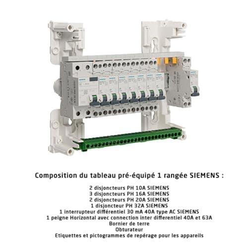 SIEMENS Table 1 Row Pre-equipped with 1 Differential Switch 40A Type AC and 8 Circuit Breakers - Image 6