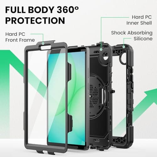 SEYMAC Case for Samsung Galaxy Tab A11/A9 8.7 Inch 2025/2023, Shockproof Case for Galaxy A11 with Screen Protector, 360° Rotating Stand/Hand Strap, Shoulder Strap, with Pen Holder, Black - Image 4