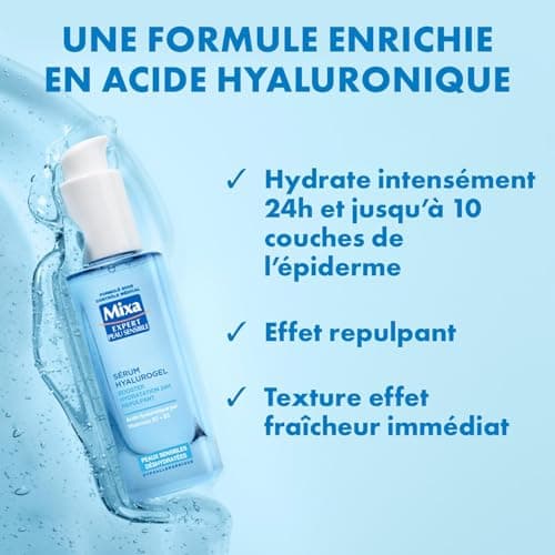Mixa - Sérum Booster d'Hydratation Hyalurogel - Pour Peaux Sensibles Déshydratées - Hydratant 24h, Repulpant - À l'Acide Hyaluronique Pur, Vitamines B3 + B5 - Hypoallergénique - 30 ml - Image 4