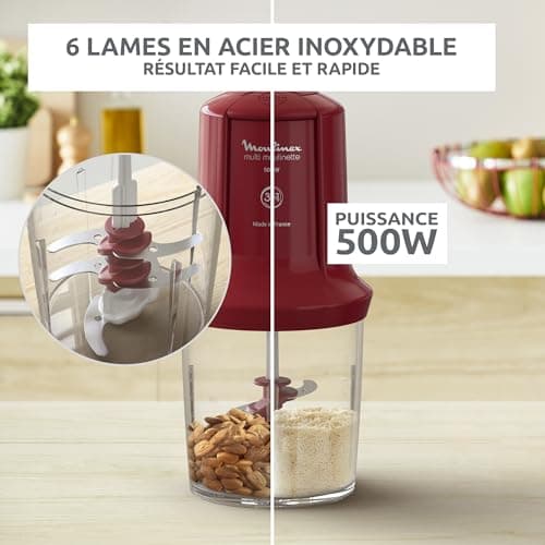 Moulinex 500W 500 ml Electric Chopper Reel Mincer Mincer Chopper Mincer Chopper Chopper Chopper Mincer Chopper Mincer Chopper Mincer Chopper Mincer Mixed 6 Blades 2 Speed Easy to Use Dishwasher Safe Red AT714G3 - Image 6