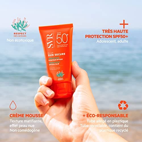 SVR - Sun Secure Blur SPF50+ - Crème mousse solaire effet flouteur optique – Très haute protection UVA, UVB, infrarouge & lumière visible – Peaux sensibles – Niacinamide, Vitamine E – 50 ml - Image 5