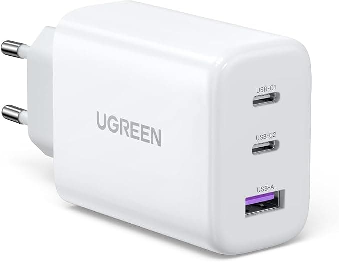 UGREEN Zapix 65W USB C Fast Charger 3 Ports GaN Tech Compatible with iPhone 17 Pro Max Air 16 Plus 15 14 13 12 MacBook M4 M3 M2 M1 Galaxy S25 Ultra S24 A15 Pixel 9 8 iPad Pro Air Dell XPS (White)